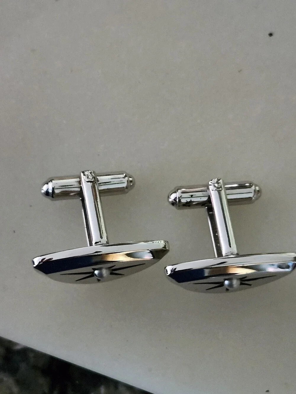 Vtg Mid Century Modern Hickok Silver Tone Cufflinks With Starburst Design